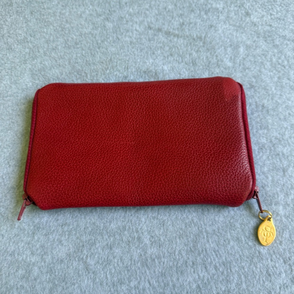 St. Thomas Red Cowhide Leather Travel Pouch‎ Storage Organizer 2 Pocket Zip Side